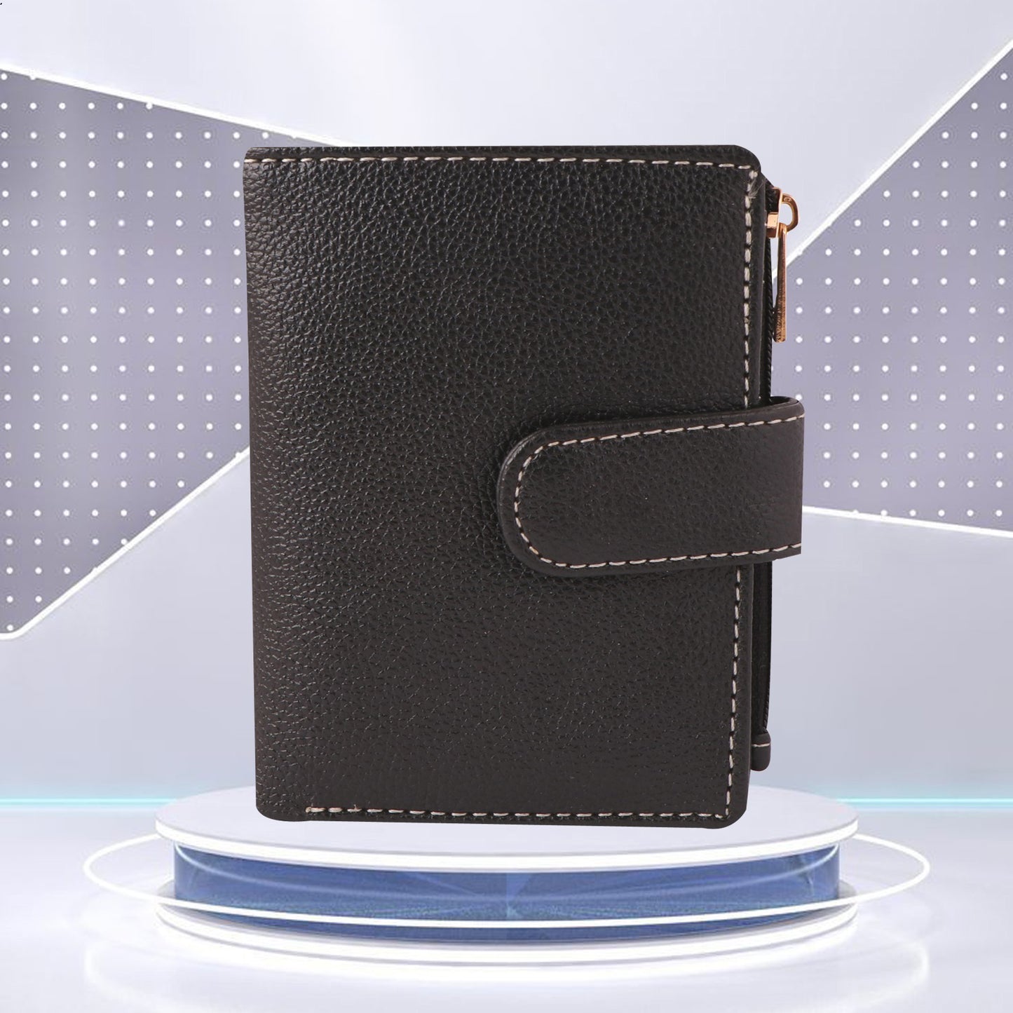 Black Vegan Leather Women's Wallet | Compact Bi-Fold Purse