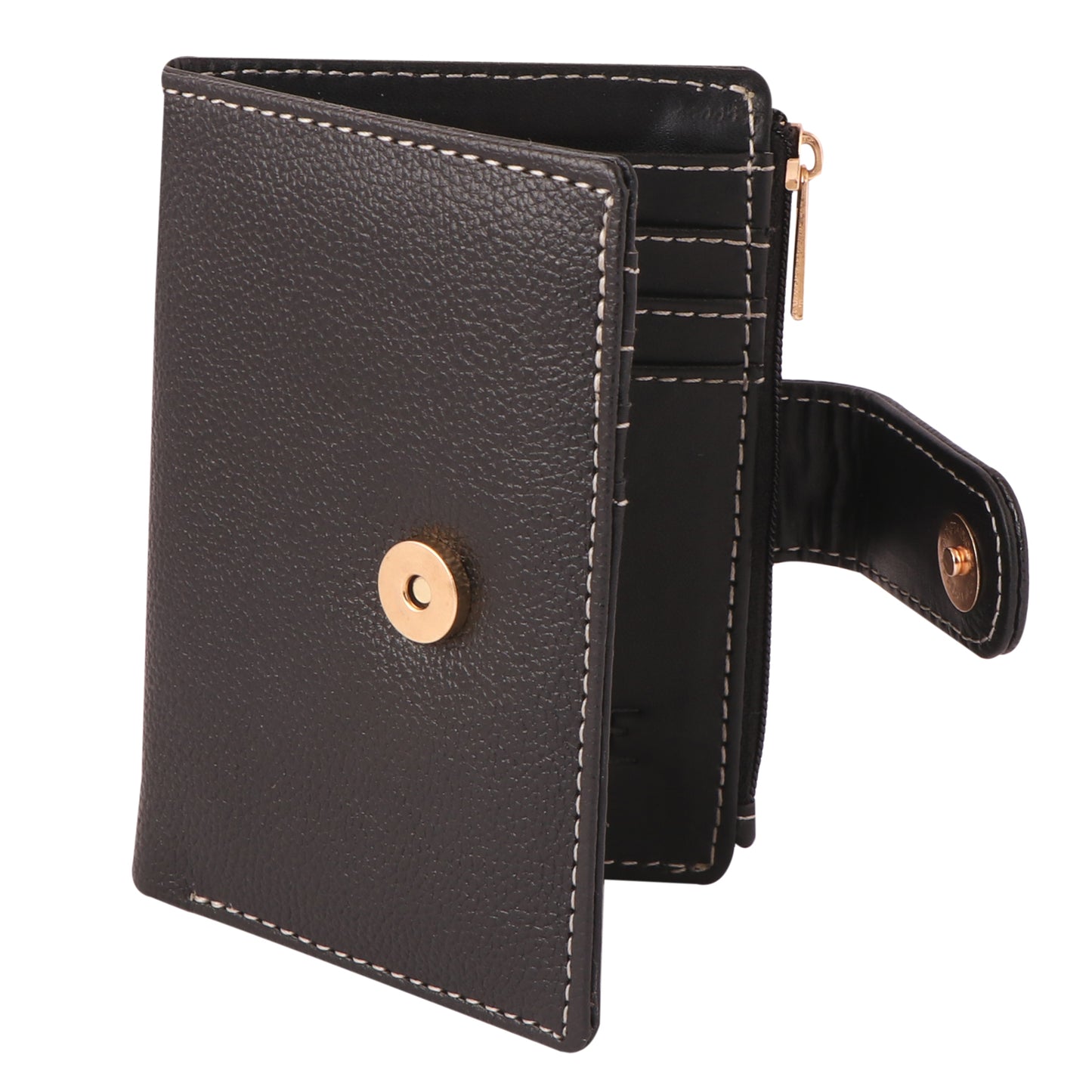Black Vegan Leather Women's Wallet | Compact Bi-Fold Purse