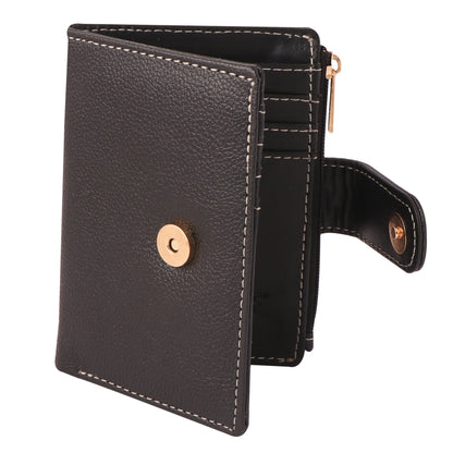 Black Vegan Leather Women's Wallet | Compact Bi-Fold Purse