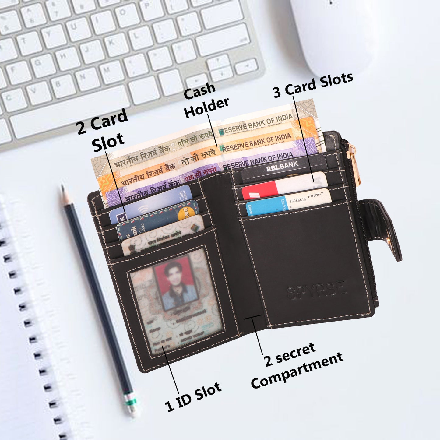 Black Vegan Leather Women's Wallet | Compact Bi-Fold Purse