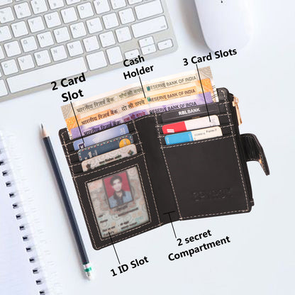 Black Vegan Leather Women's Wallet | Compact Bi-Fold Purse