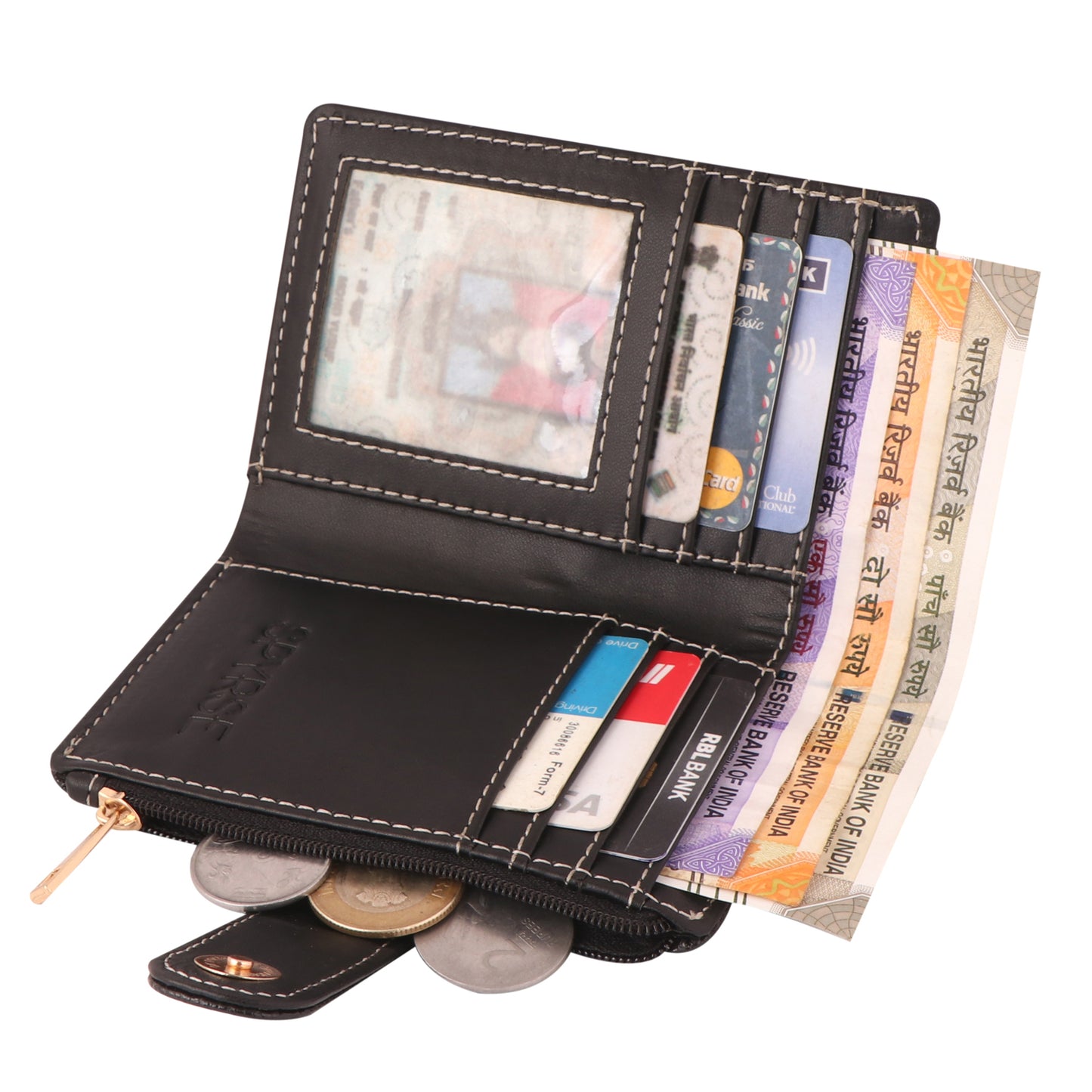 Black Vegan Leather Women's Wallet | Compact Bi-Fold Purse