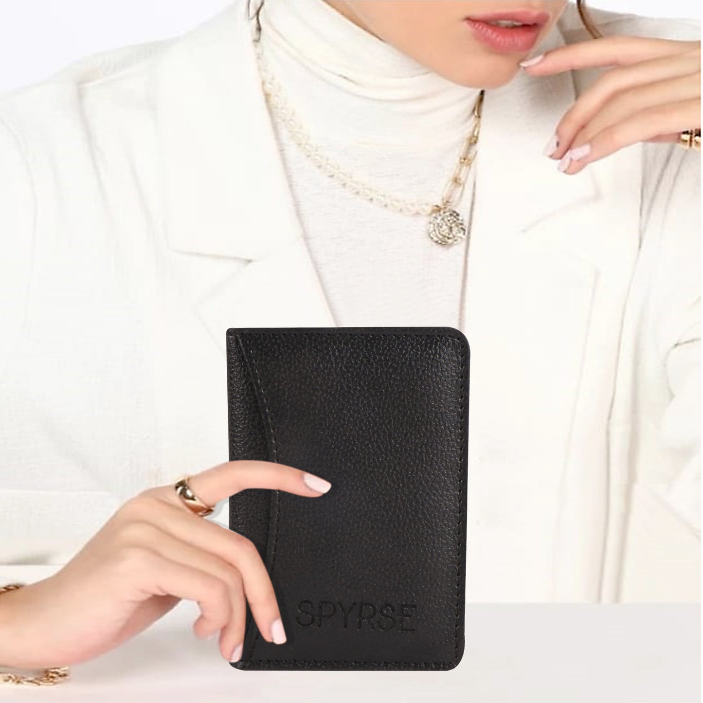 Black Vegan Leather Card Holder for Women & Men 6 Card Slots