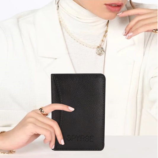 Black Vegan Leather Card Holder for Women & Men 6 Card Slots