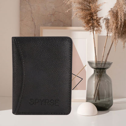 Black Vegan Leather Card Holder for Women & Men 6 Card Slots