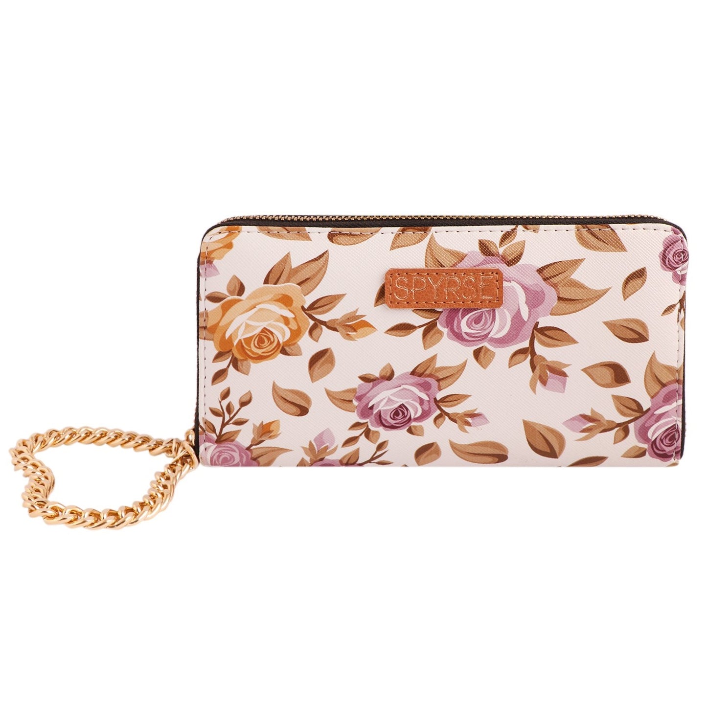 Floral Bloom Vegan Leather Women’s Clutch with Gold Chain