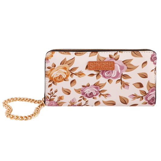 Floral Bloom Vegan Leather Women’s Clutch with Gold Chain
