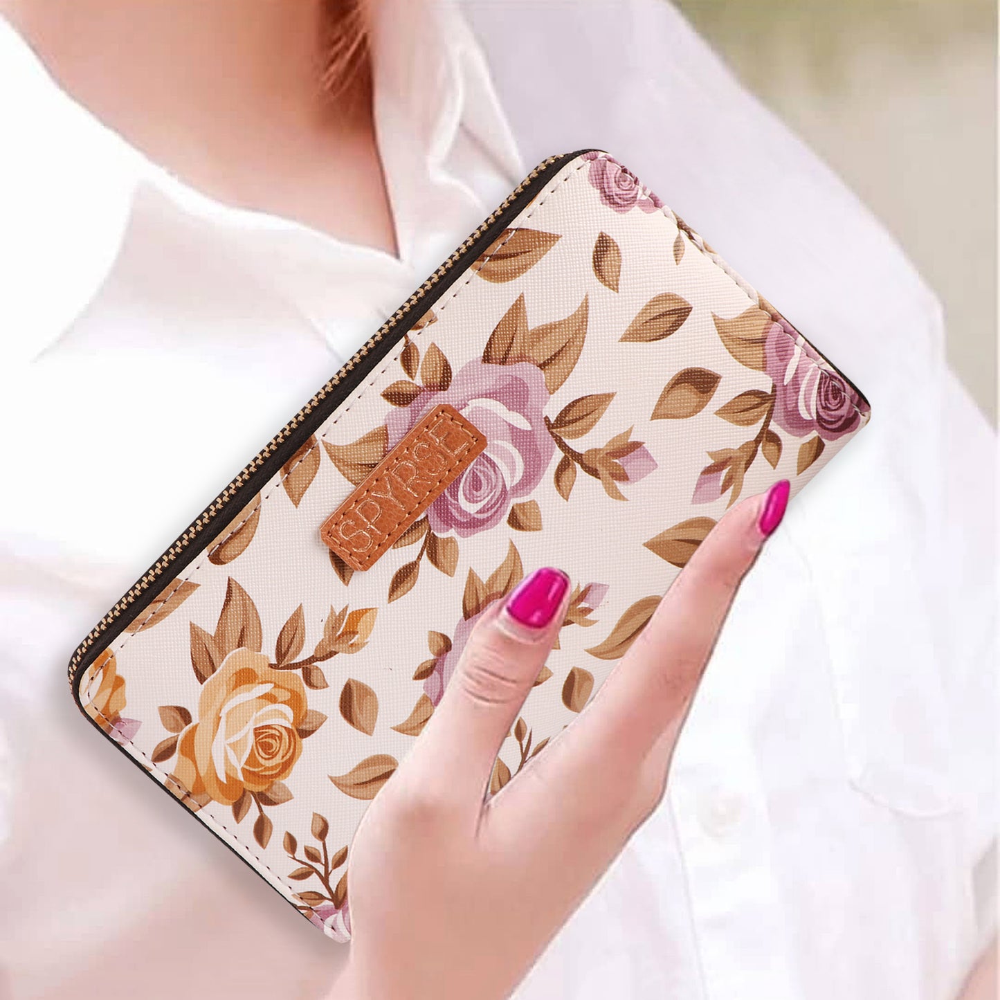 Floral Bloom Vegan Leather Women’s Clutch with Gold Chain