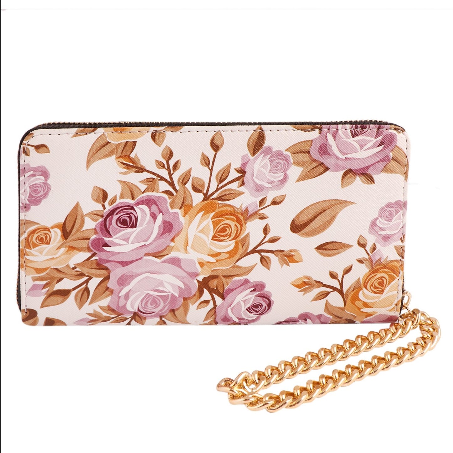 Floral Bloom Vegan Leather Women’s Clutch with Gold Chain