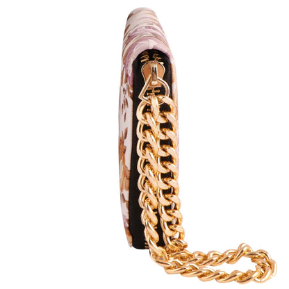 Floral Bloom Vegan Leather Women’s Clutch with Gold Chain