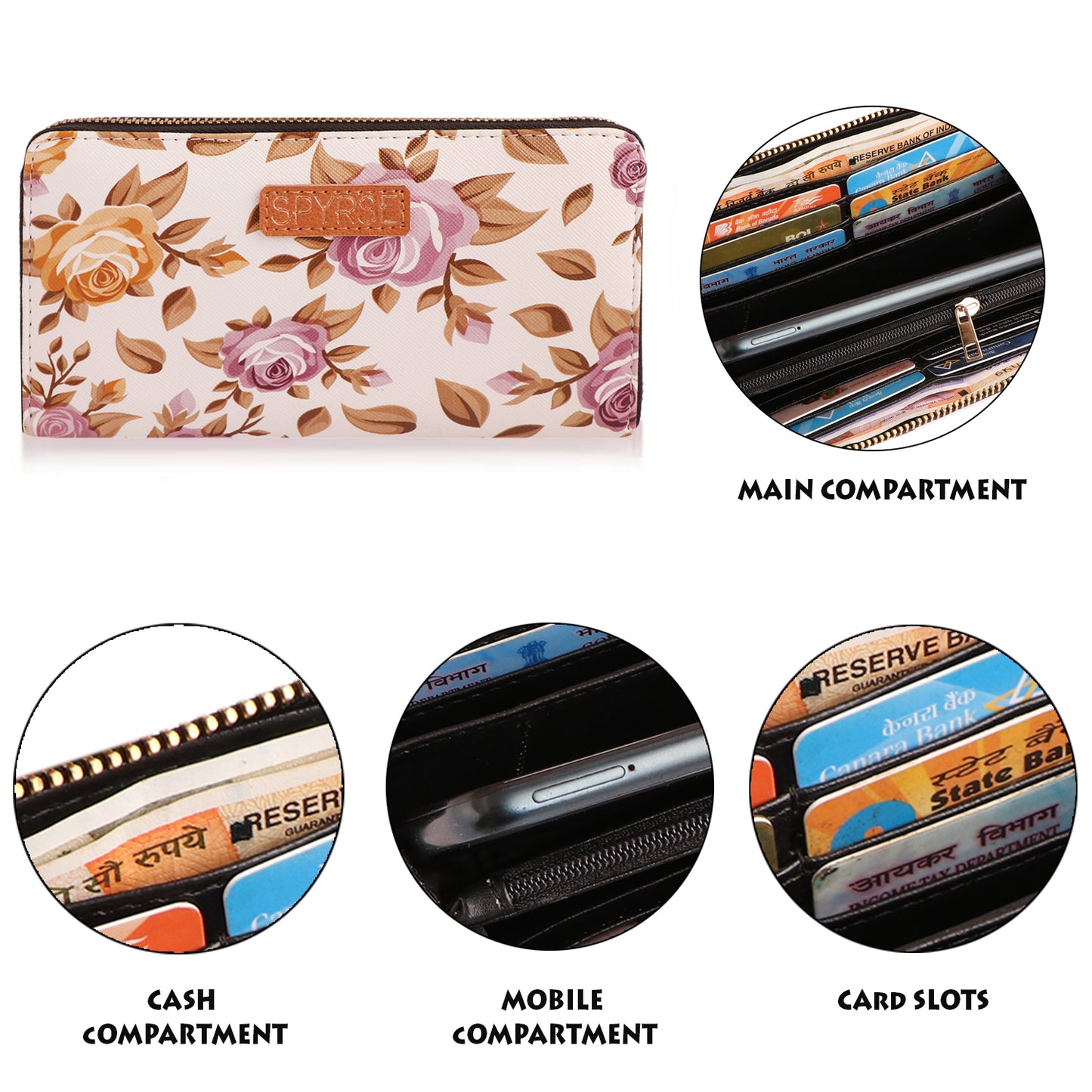 Floral Bloom Vegan Leather Women’s Clutch with Gold Chain