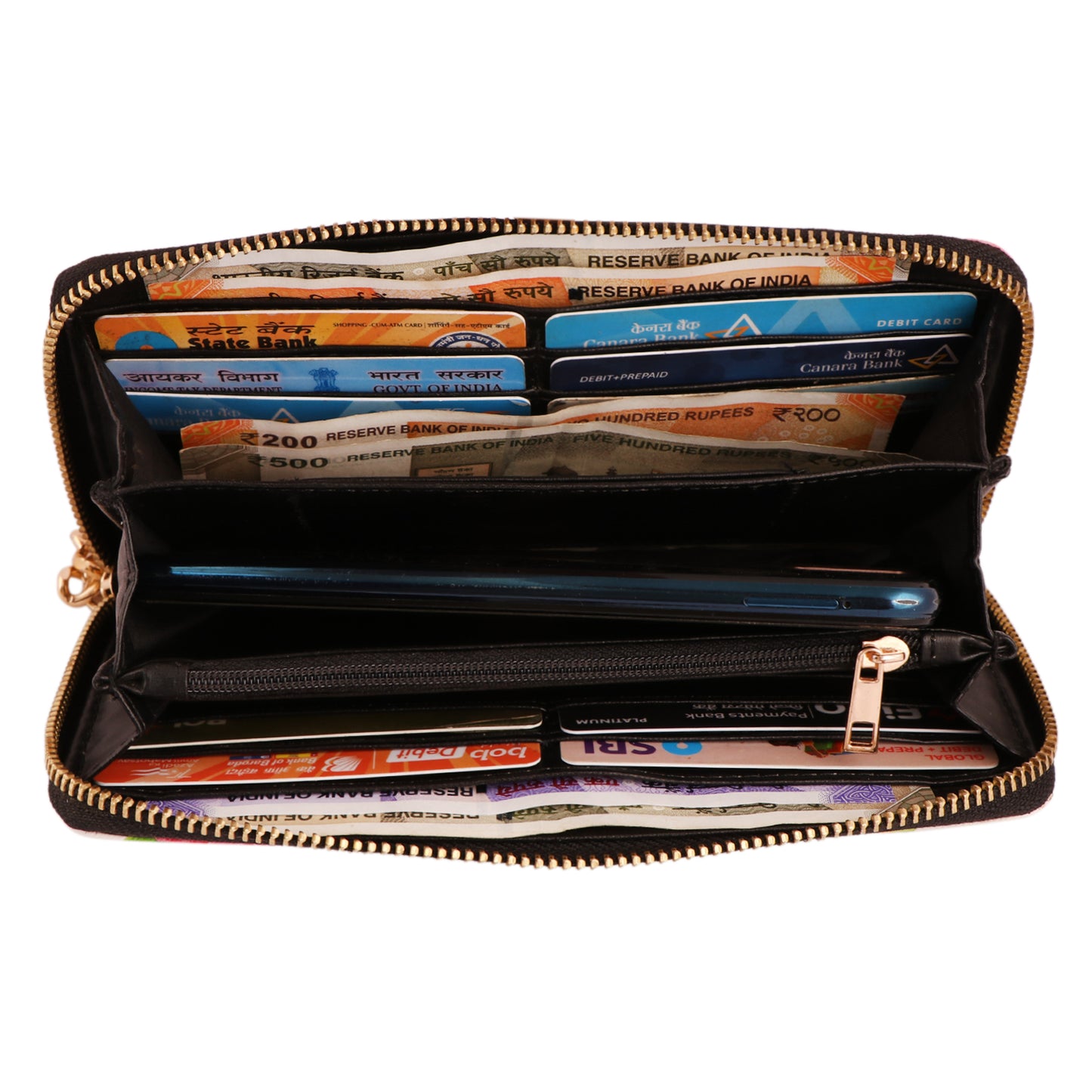 Color Bloom Floral Vegan Leather Women’s Clutch Purse with Gold Chain