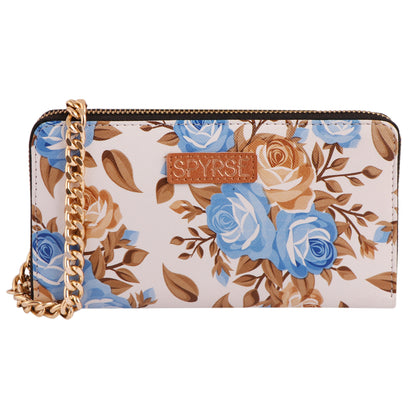 Blue Floral Vegan Leather Clutch | Elegant Party & Casual Chain Purse for Women