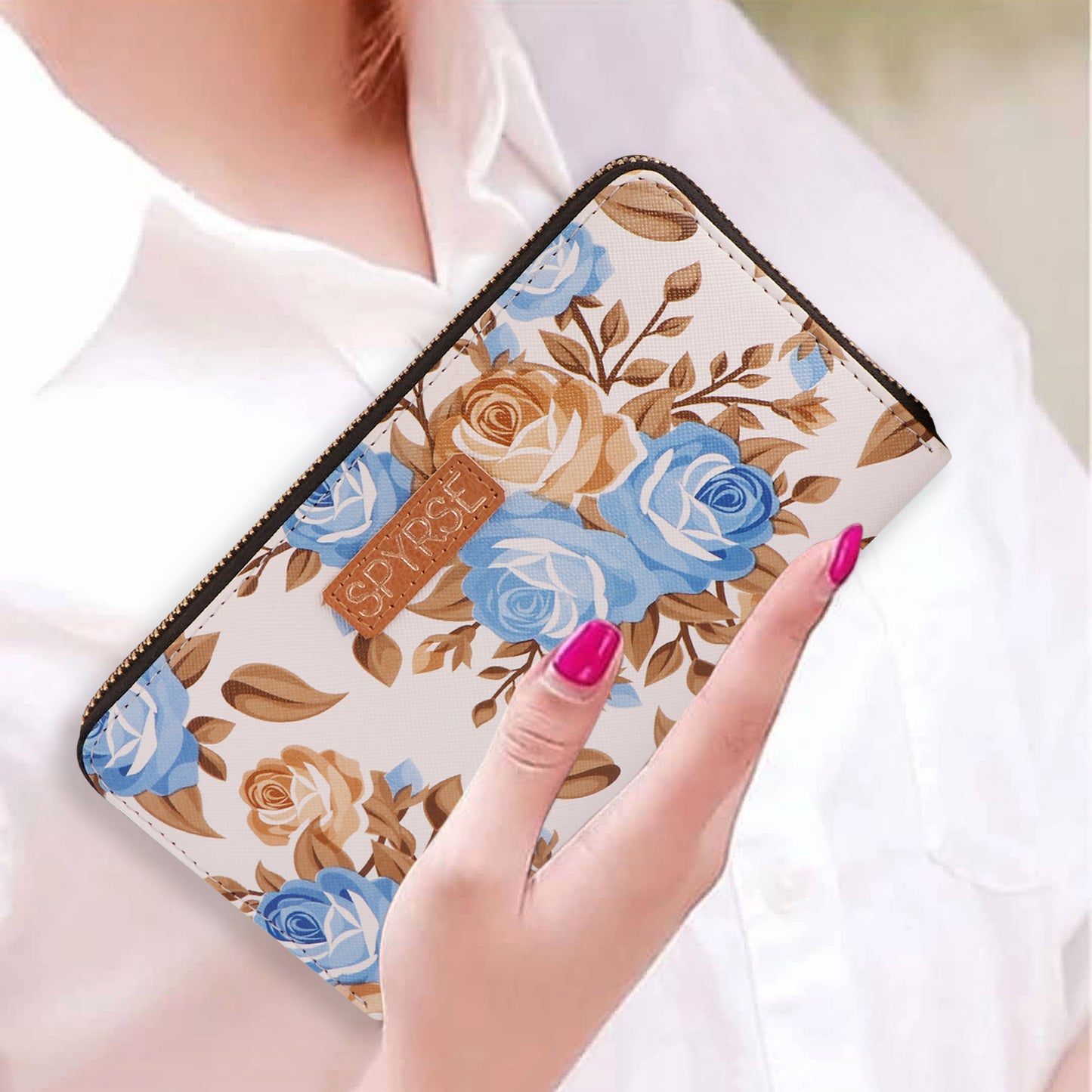 Blue Floral Vegan Leather Clutch | Elegant Party & Casual Chain Purse for Women