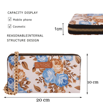 Blue Floral Vegan Leather Clutch | Elegant Party & Casual Chain Purse for Women