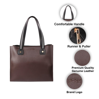 Brown Vegan Leather Tote Bag for Women – Stylish Office, Everyday Shoulder Handbag