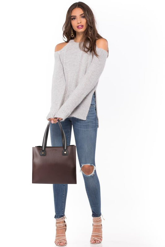 Brown Vegan Leather Tote Bag for Women – Stylish Office, Everyday Shoulder Handbag