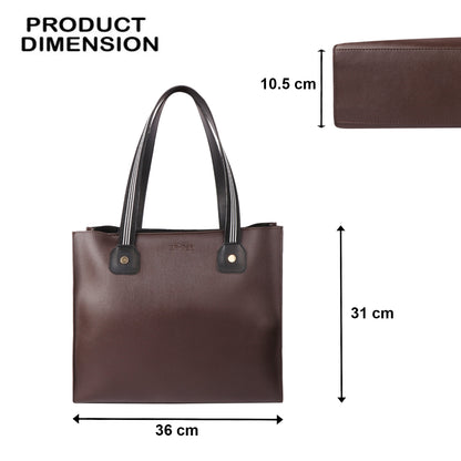 Brown Vegan Leather Tote Bag for Women – Stylish Office, Everyday Shoulder Handbag