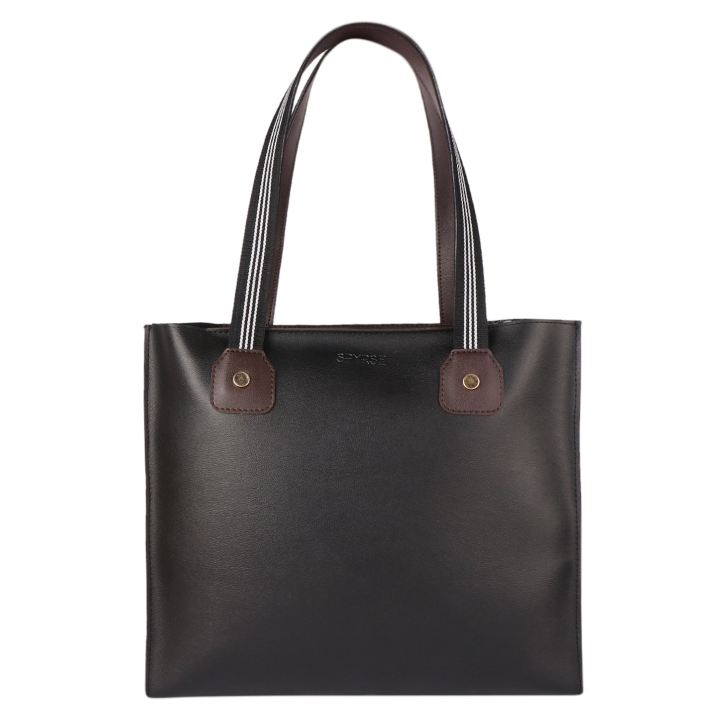 Black & Brown Vegan Leather Tote Bag for Women | Large Office Handbag