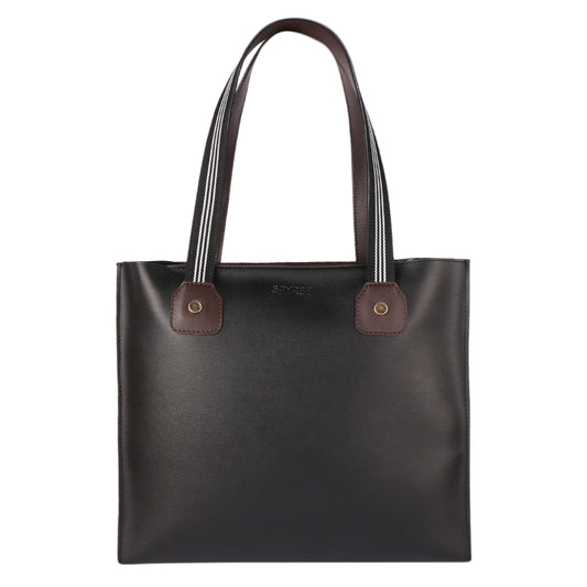 Black & Brown Vegan Leather Tote Bag for Women | Large Office Handbag