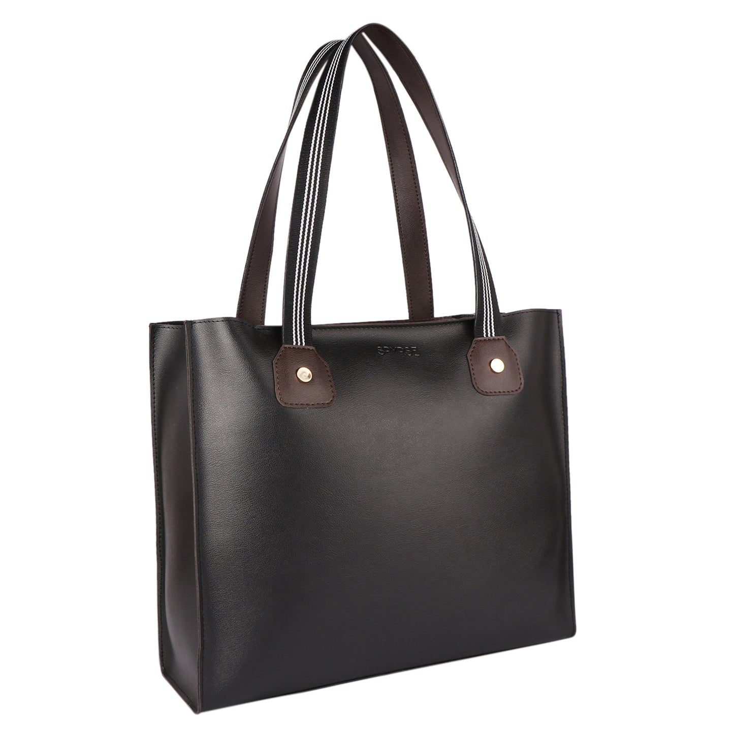 Black & Brown Vegan Leather Tote Bag for Women | Large Office Handbag