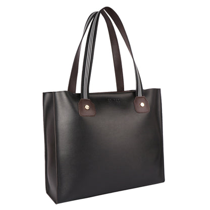 Black & Brown Vegan Leather Tote Bag for Women | Large Office Handbag