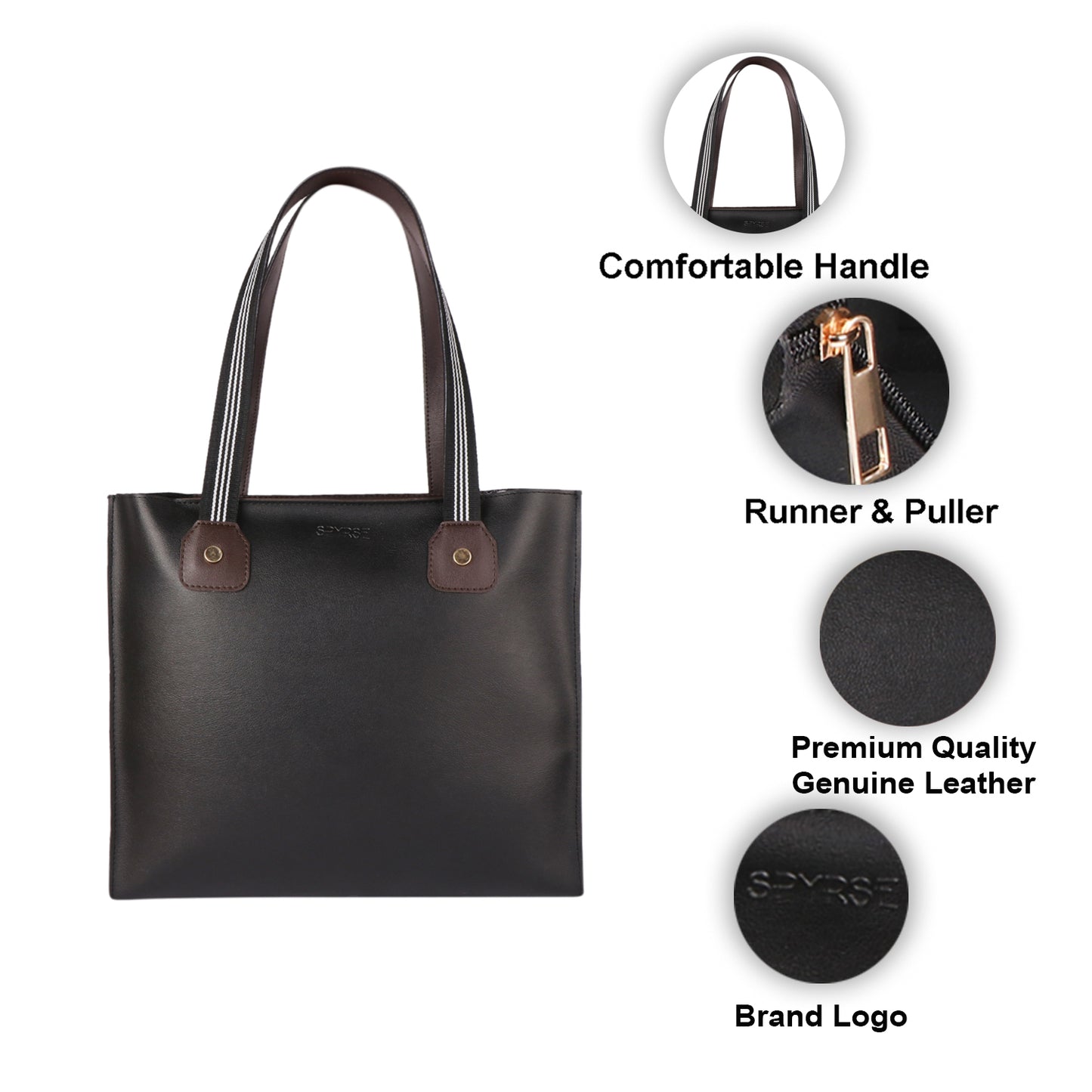 Black & Brown Vegan Leather Tote Bag for Women | Large Office Handbag