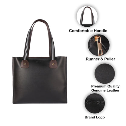 Black & Brown Vegan Leather Tote Bag for Women | Large Office Handbag