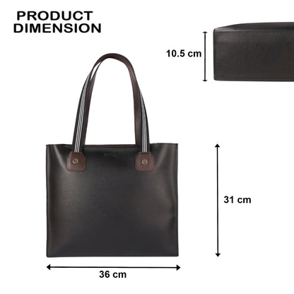 Black & Brown Vegan Leather Tote Bag for Women | Large Office Handbag