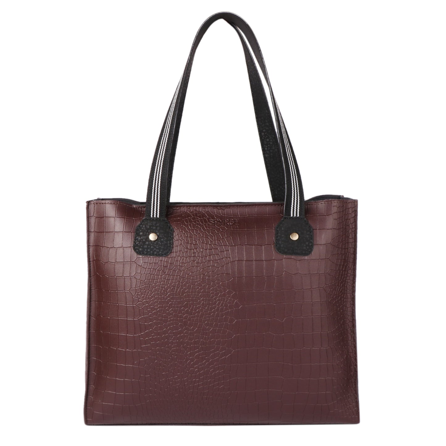 Brown Crocodile-Texture Vegan Leather Tote Bag for Women