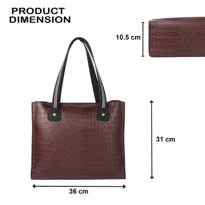 Brown Crocodile-Texture Vegan Leather Tote Bag for Women