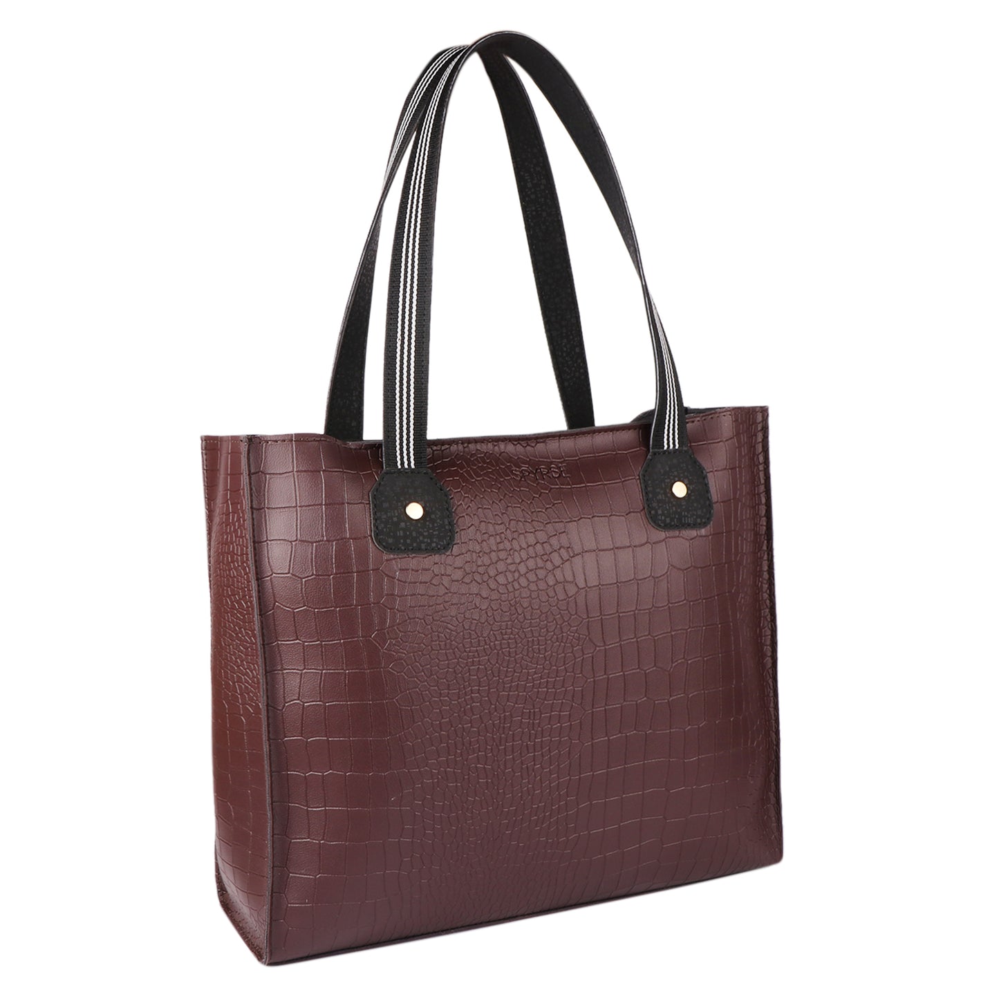 Brown Crocodile-Texture Vegan Leather Tote Bag for Women
