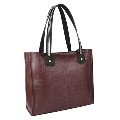 Brown Crocodile-Texture Vegan Leather Tote Bag for Women