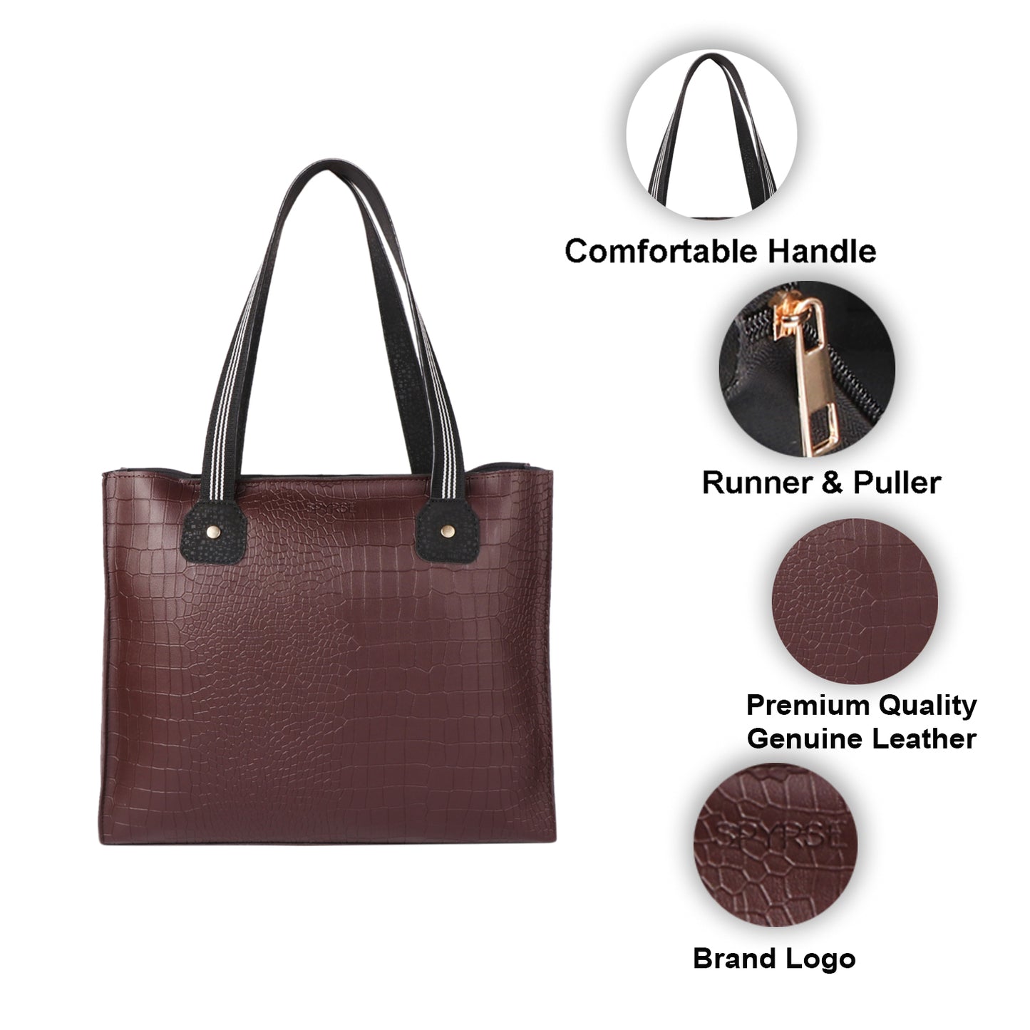 Brown Crocodile-Texture Vegan Leather Tote Bag for Women