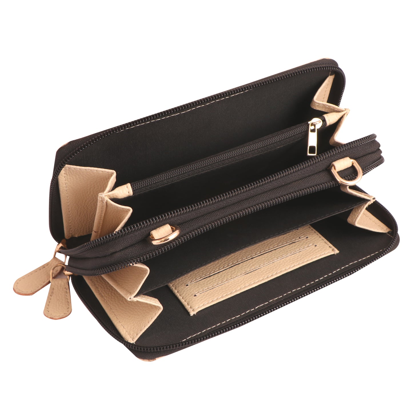 Beige Vegan Leather Women's Wallet with Chain Handle.