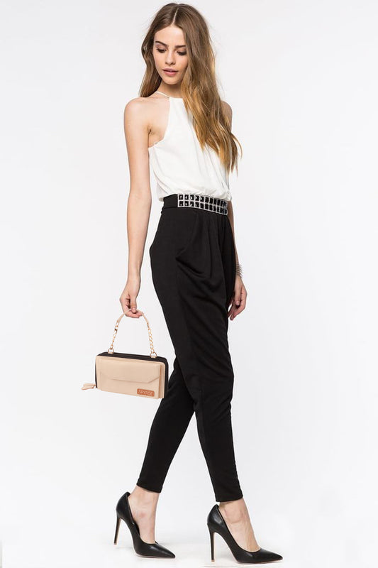 Beige Vegan Leather Women's Wallet with Chain Handle.