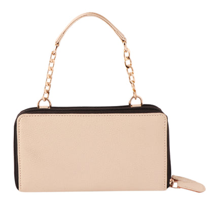 Beige Vegan Leather Women's Wallet with Chain Handle.