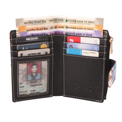 Blue Floral Print Women’s Vegan Leather Wallet | Compact Bifold Card Holder