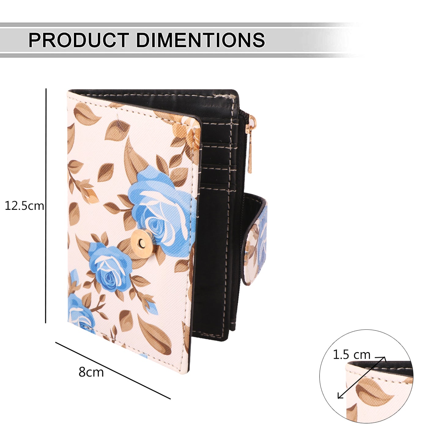 Blue Floral Print Women’s Vegan Leather Wallet | Compact Bifold Card Holder