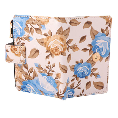 Blue Floral Print Women’s Vegan Leather Wallet | Compact Bifold Card Holder