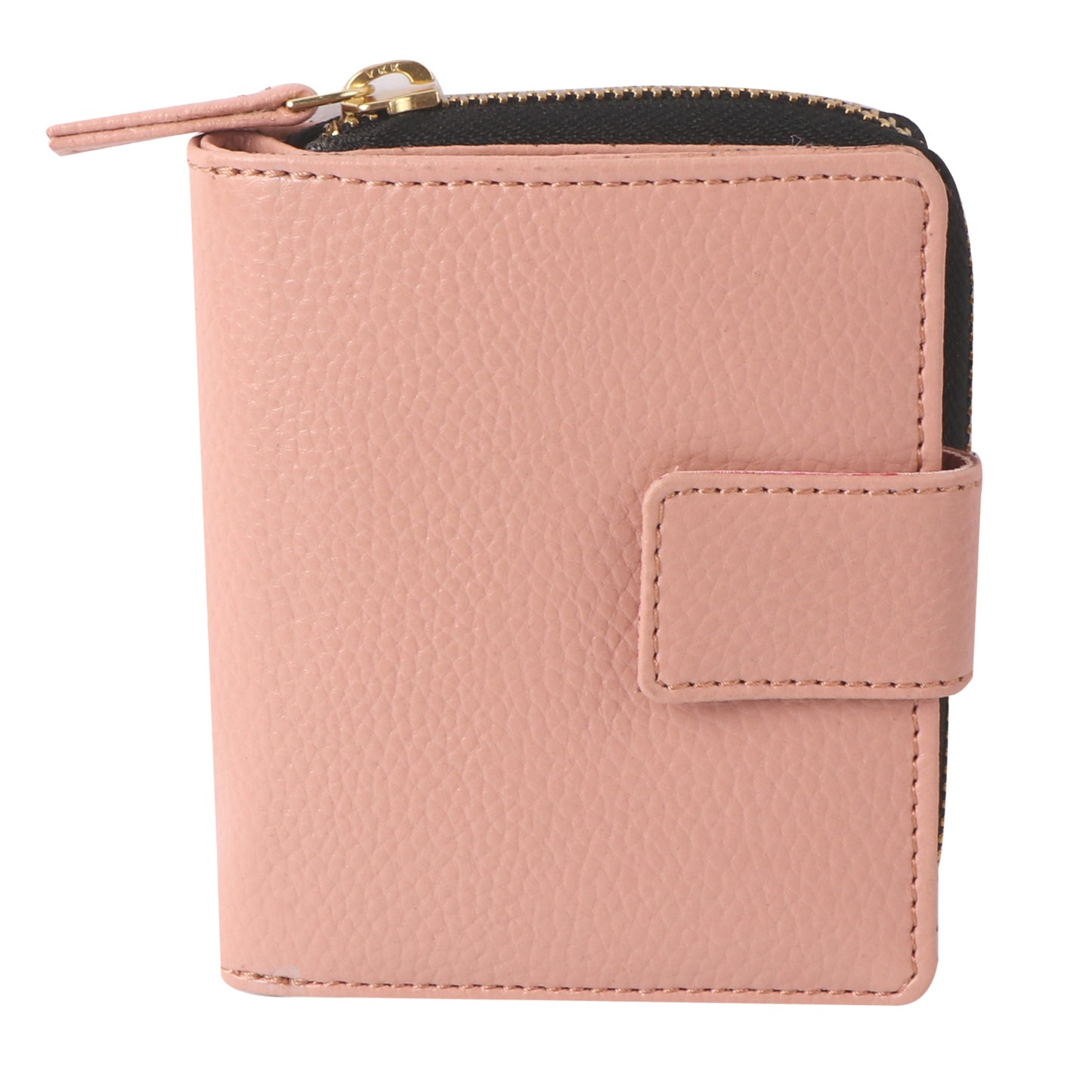 Women’s Pink Vegan Leather Wallet – Compact Bi-Fold Zip Around Card Holder
