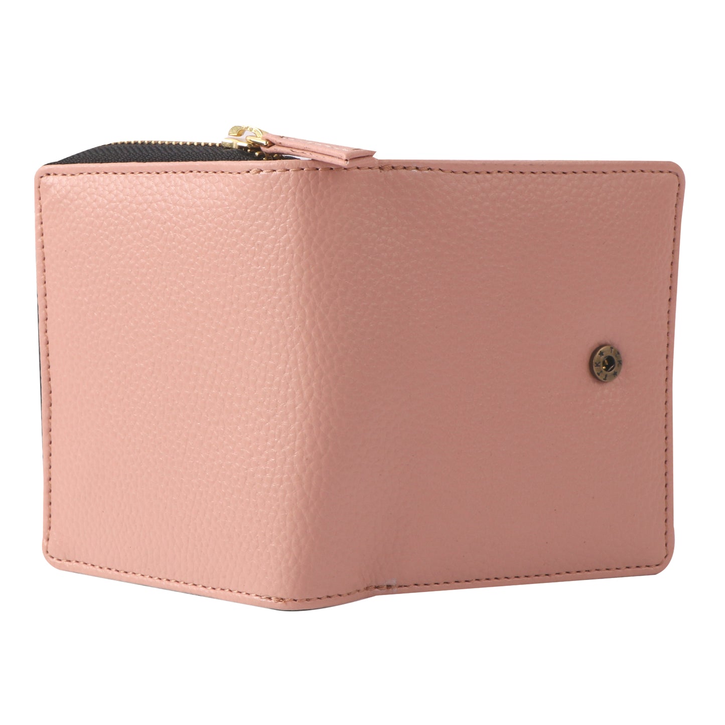 Women’s Pink Vegan Leather Wallet – Compact Bi-Fold Zip Around Card Holder