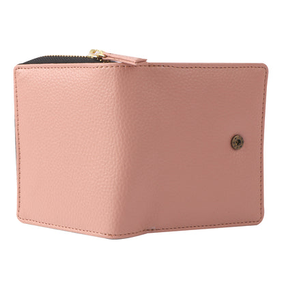 Women’s Pink Vegan Leather Wallet – Compact Bi-Fold Zip Around Card Holder