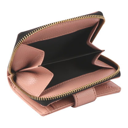 Women’s Pink Vegan Leather Wallet – Compact Bi-Fold Zip Around Card Holder