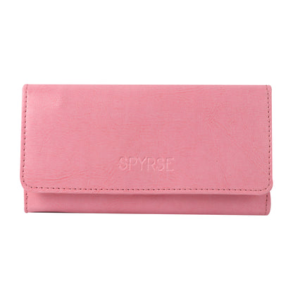 Pink Vegan Leather Women’s Long Wallet – Elegant Flap Clutch