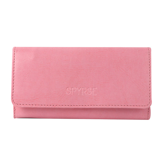 Pink Vegan Leather Women’s Long Wallet – Elegant Flap Clutch