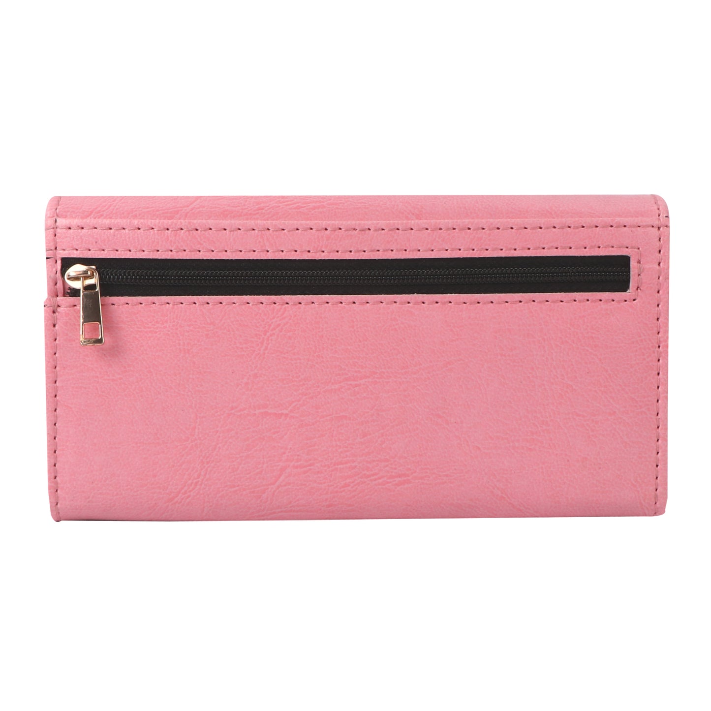 Pink Vegan Leather Women’s Long Wallet – Elegant Flap Clutch