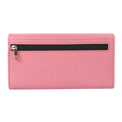 Pink Vegan Leather Women’s Long Wallet – Elegant Flap Clutch