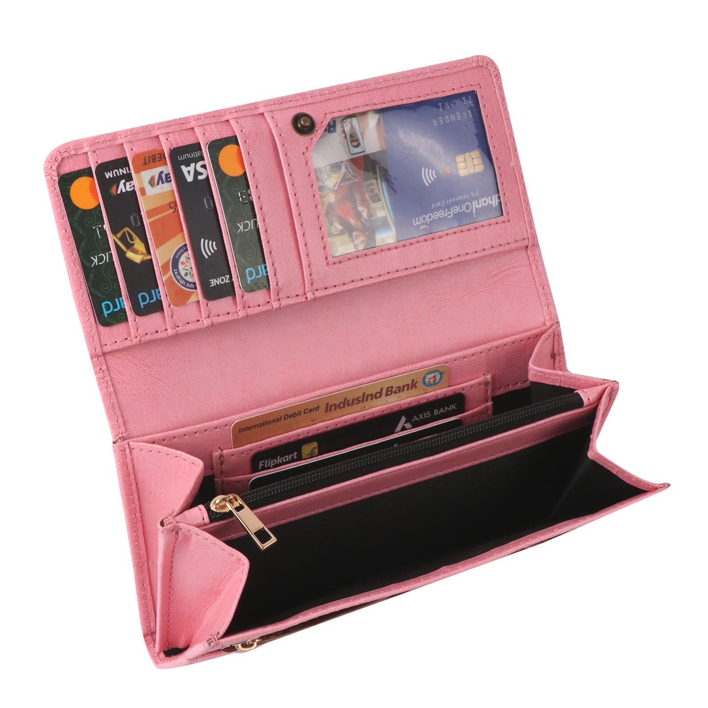 Pink Vegan Leather Women’s Long Wallet – Elegant Flap Clutch