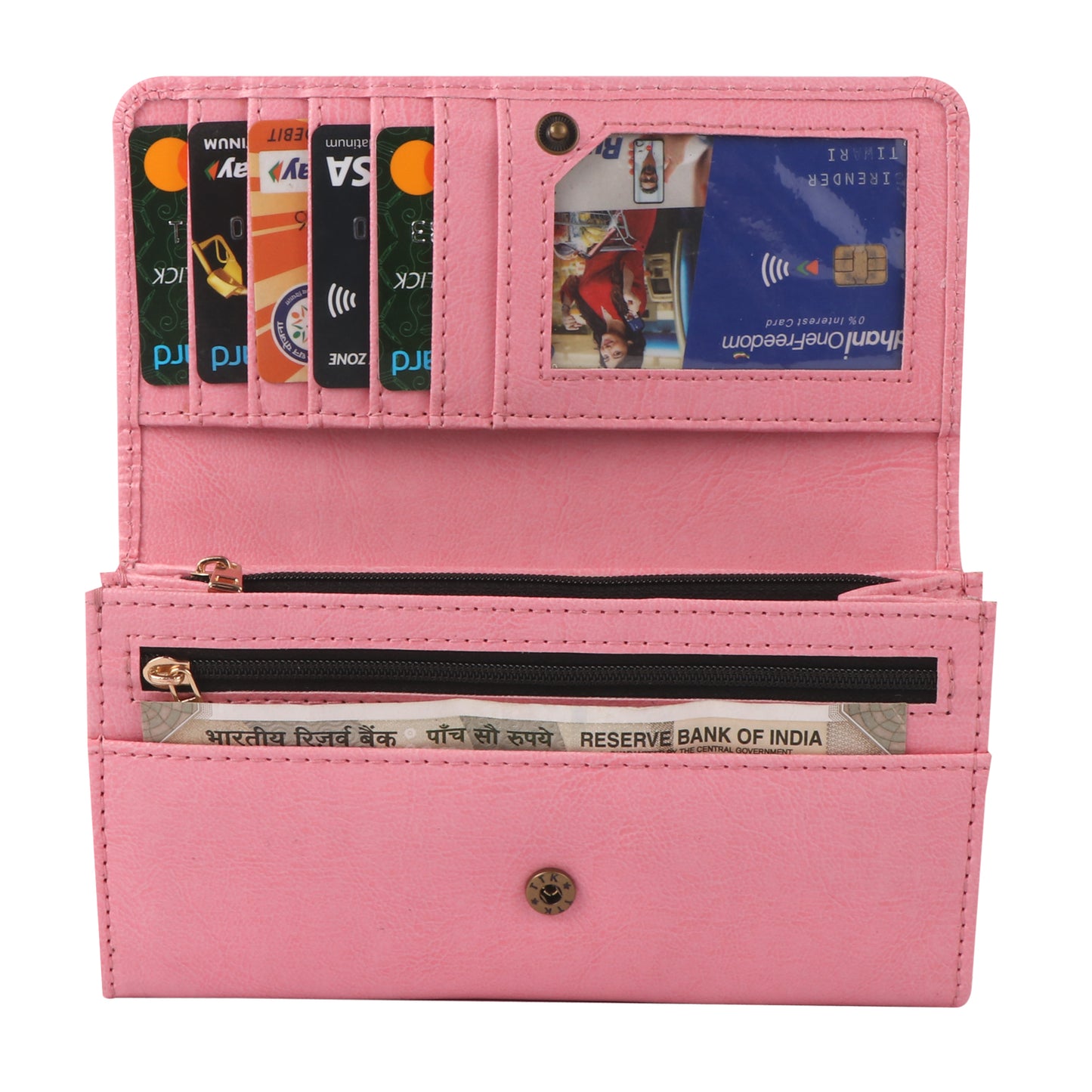 Pink Vegan Leather Women’s Long Wallet – Elegant Flap Clutch